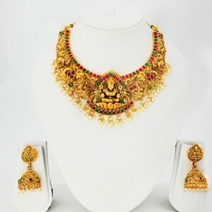 Traditional Temple Jewellery Gold-Plated Necklace Set with Earrings